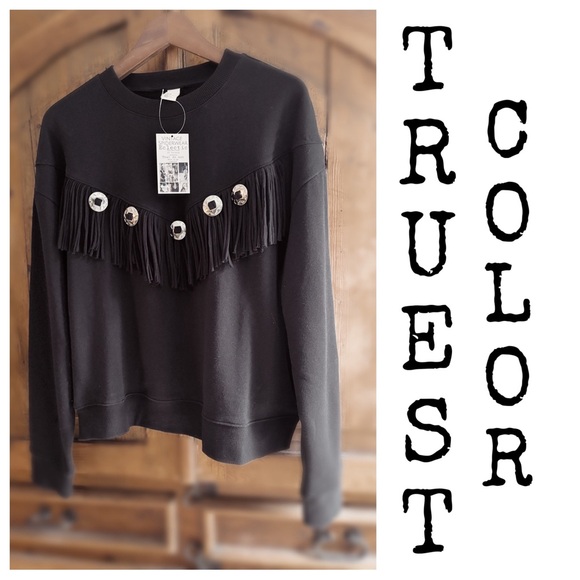 Sweatshirt Black Fringe and Metal Conch - Picture 1 of 8